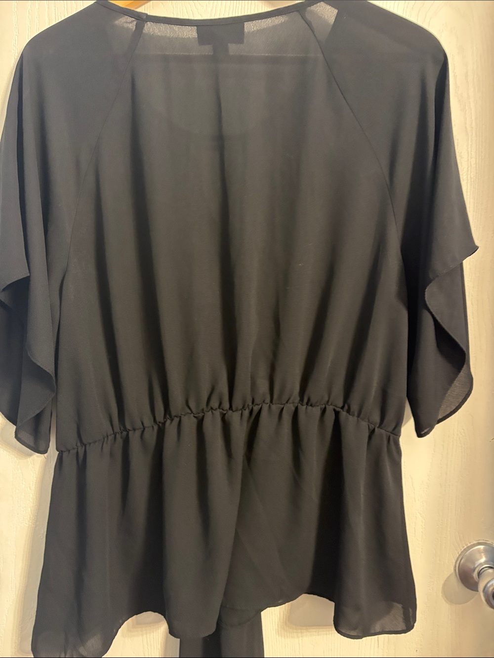 BOLD elements Black Front-Tie Flutter Sleeve Blouse - Picture 7 of 8